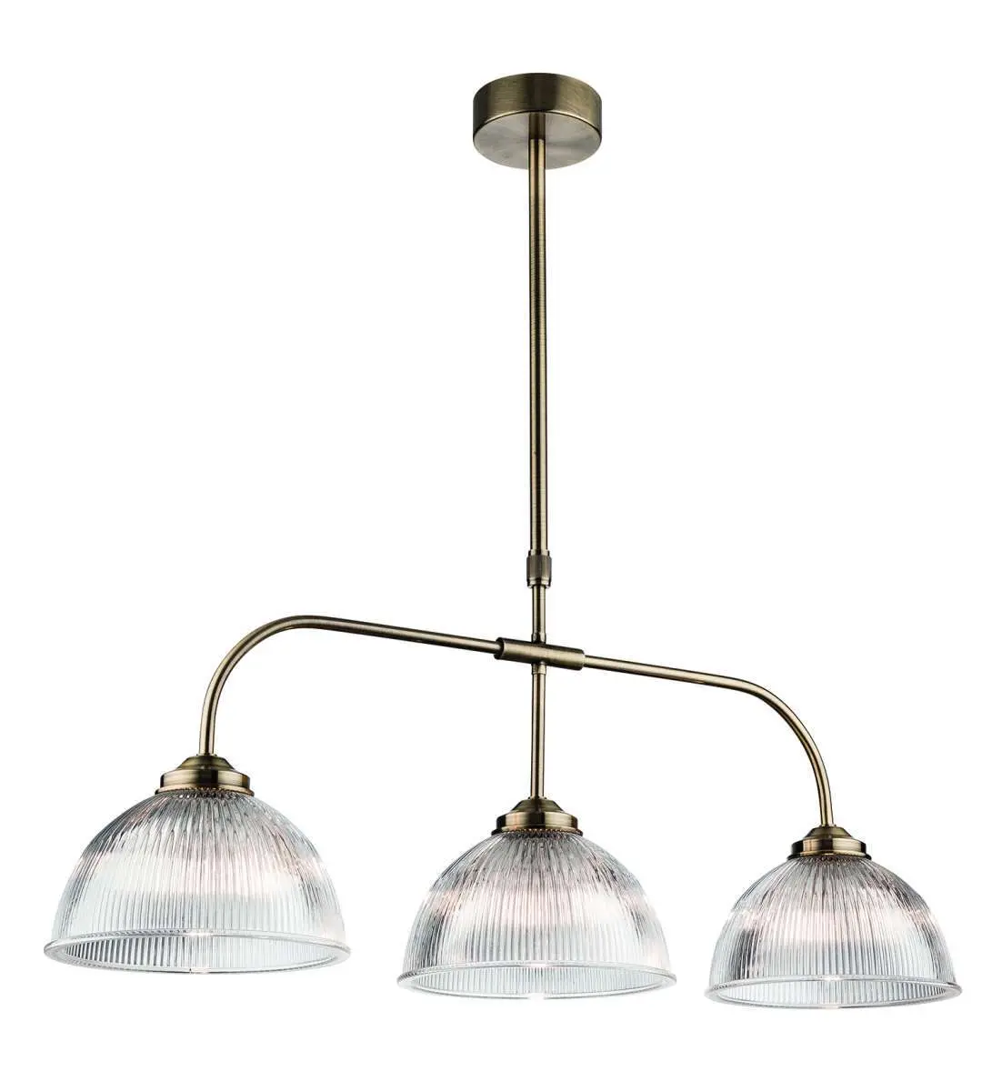 Ashford 3 Light Billiard Fitting in Antique Brass with Ribbed Glass