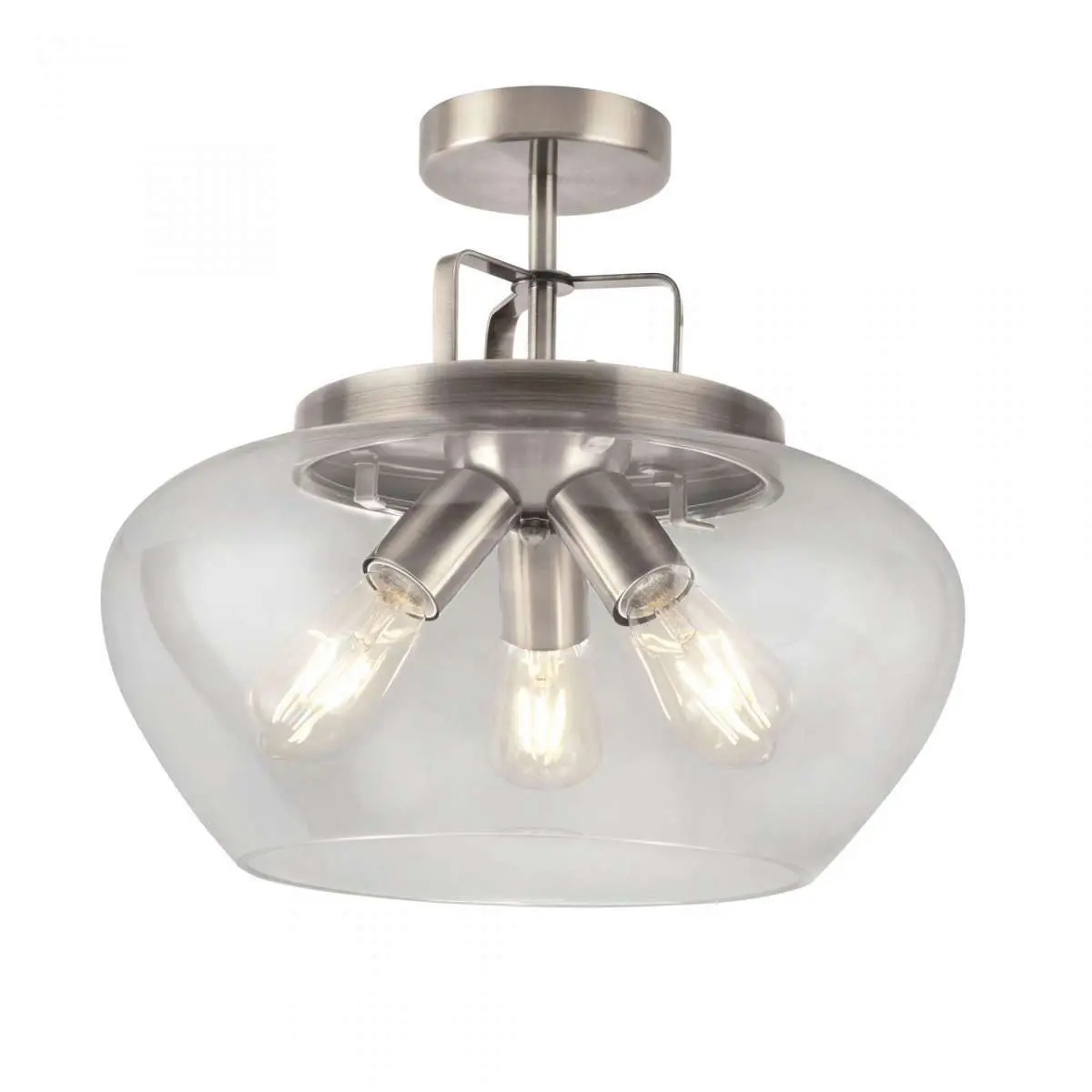 Boule 3 Light Semi Flush Satin Silver with Clear Glass
