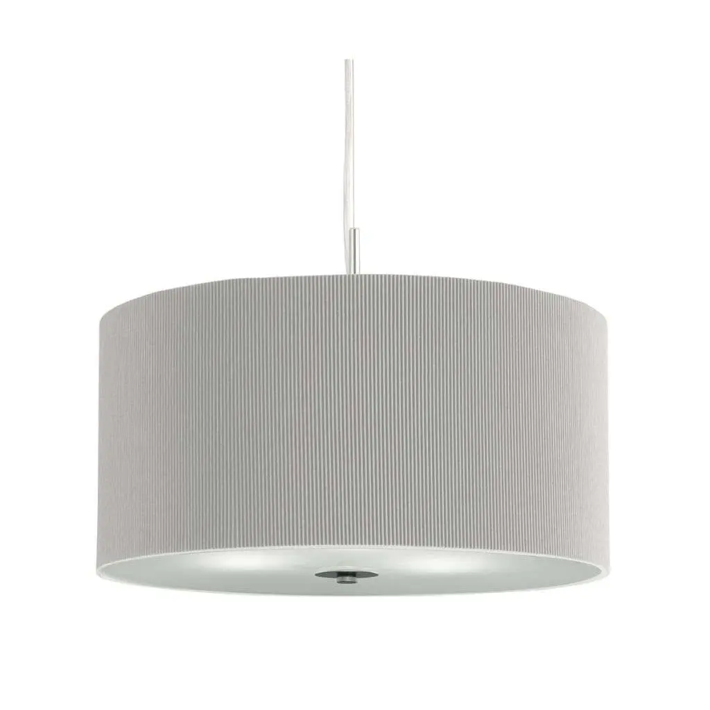 Drum Pleat Pendant 3 Light Pleated Shade Pendant Silver With Frosted Glass Diffuser Dia 60Cm