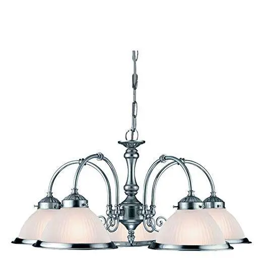 American Diner 5 Light Fitting Satin Silver Opaque Glass