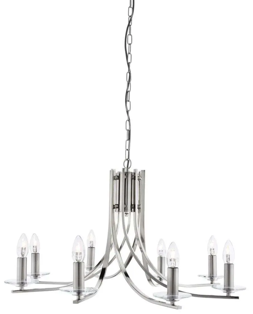 Ascona Satin Silver 8 Light Ceiling Fitting with Clear Glass Sconces
