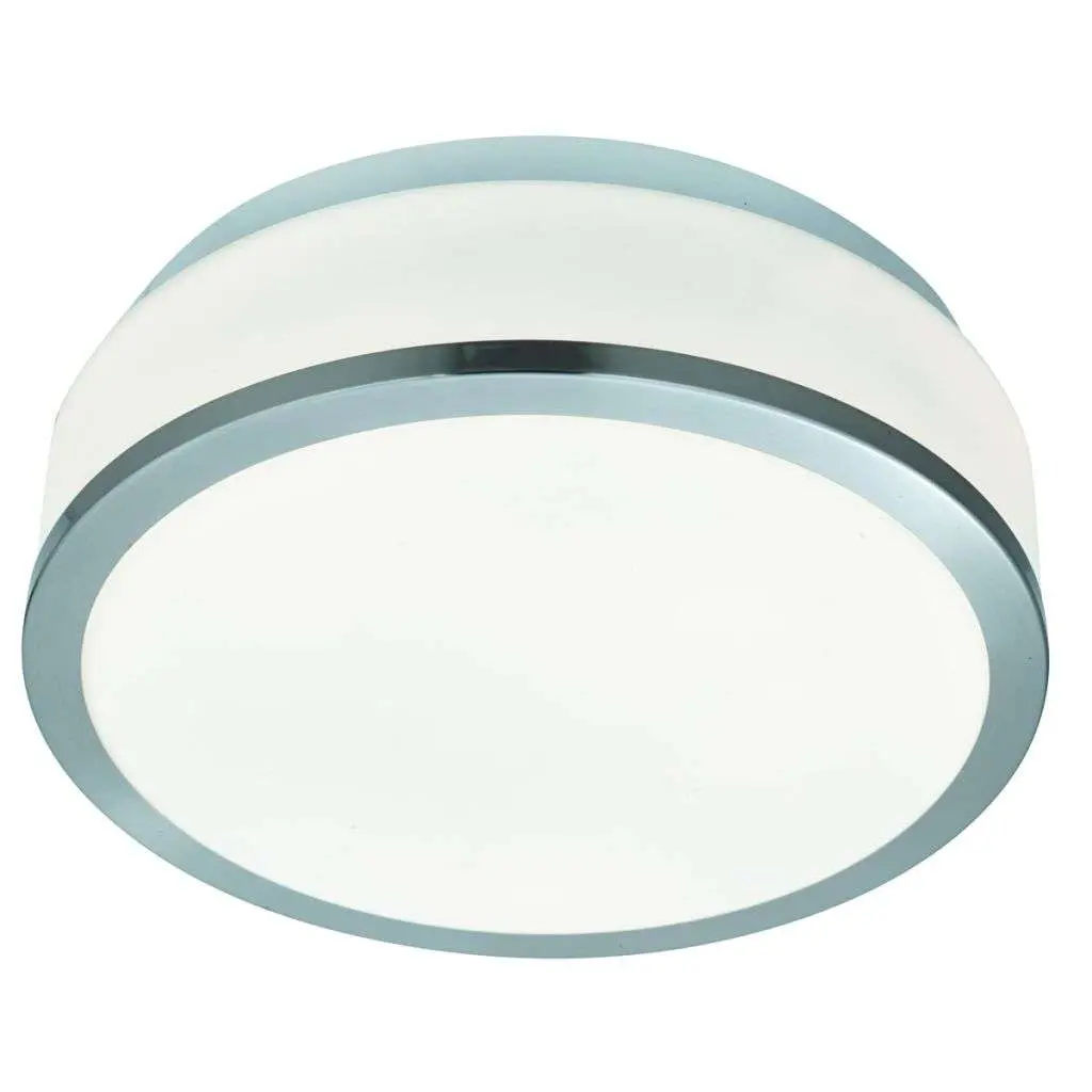 Bathroom - Ip44 2 Light Flush, Opal White Glass Shade With Satin Silver Trim
