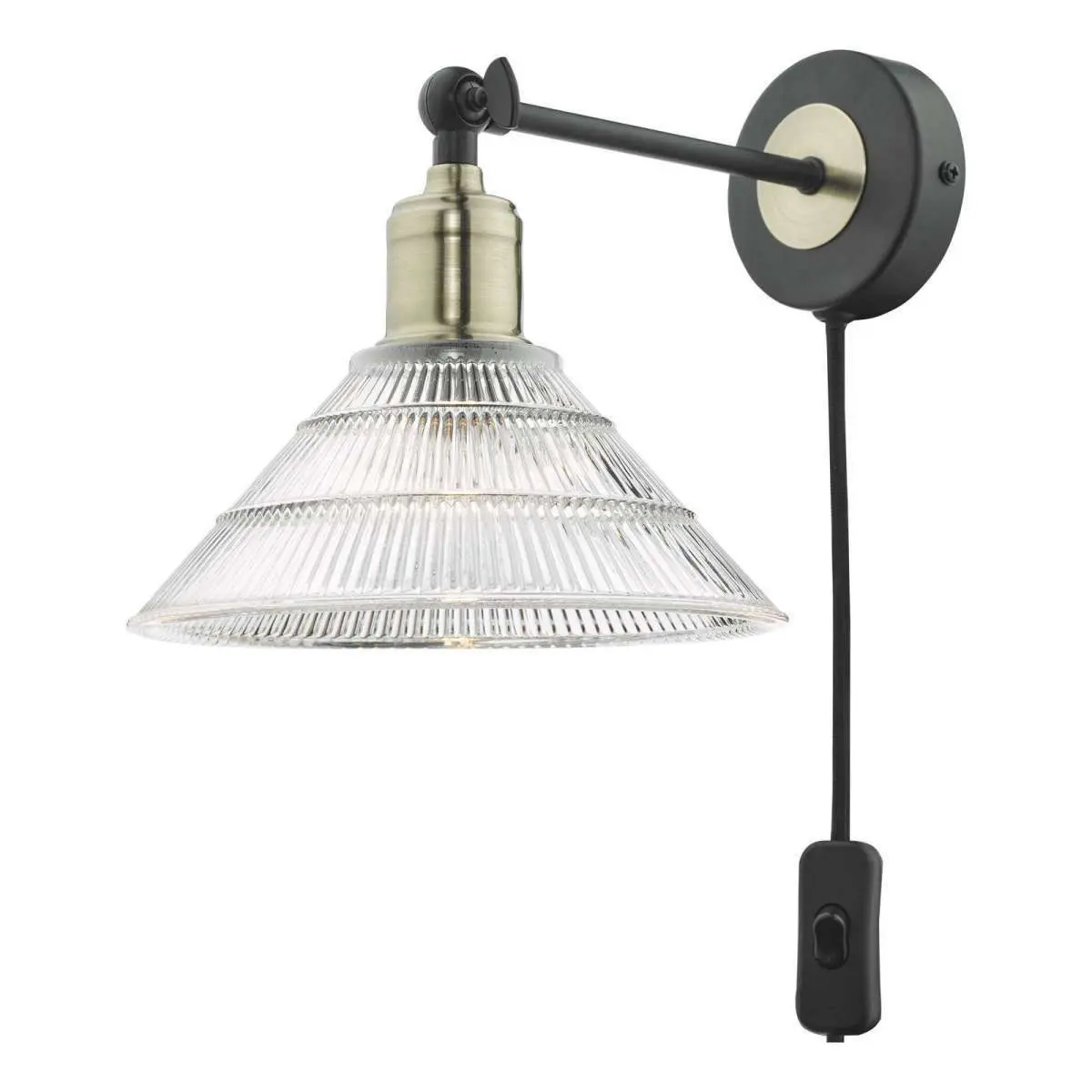 Boyd Wall Light in Antique Brass C/W Ribbed Glass Shade