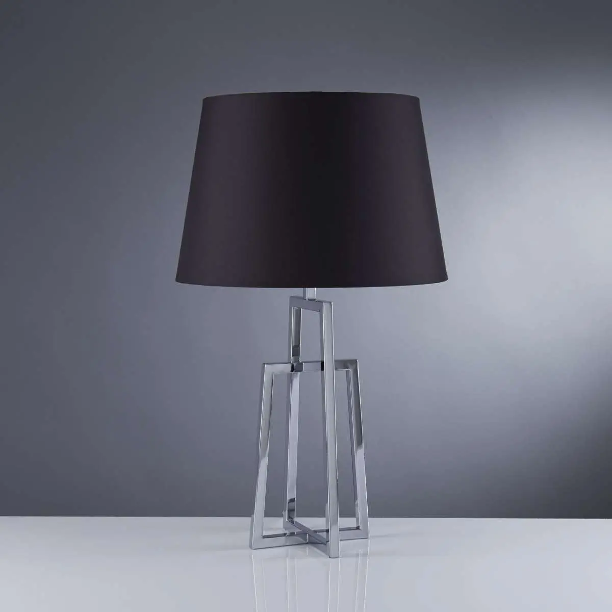 Chrome Crossed Frame Table Lamp with Black Shade
