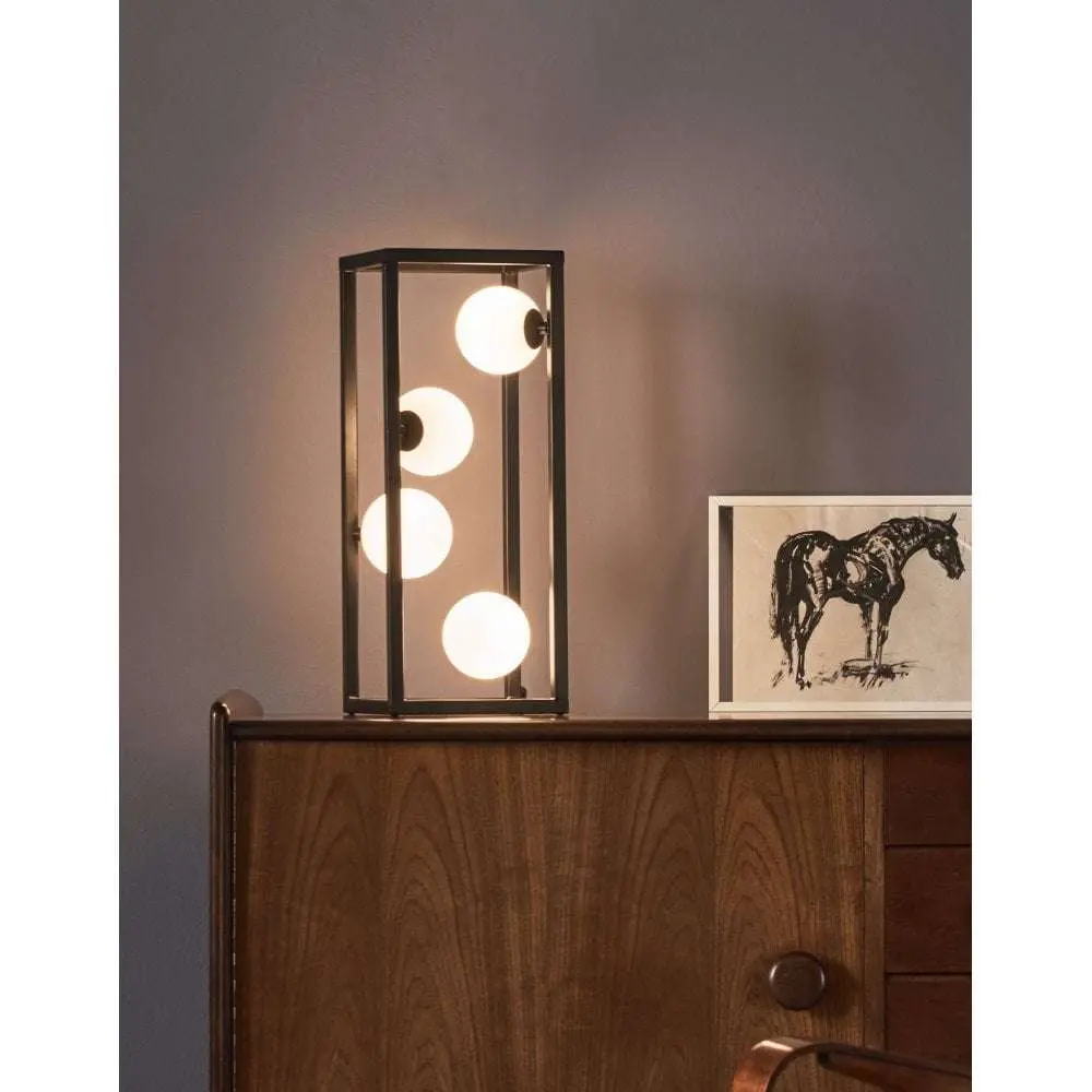 Ensio 4 Light Table Lamp Matt Black & Opal Glass