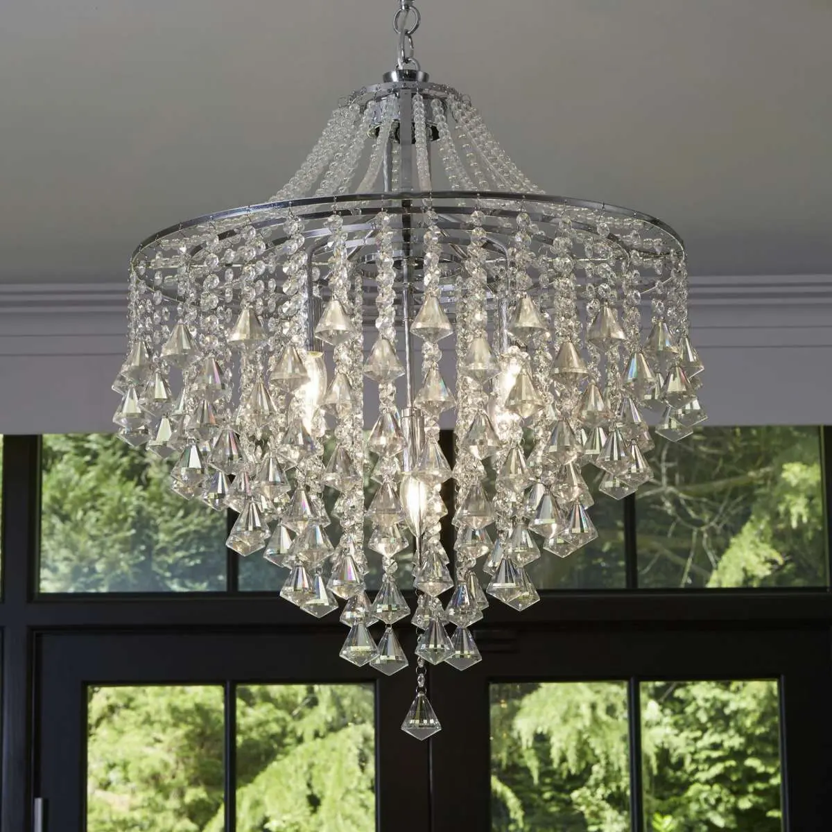 Searchlight 3495-5CC Dorchester 5 Light Ceiling, Chrome With Clear Crystal Buttons