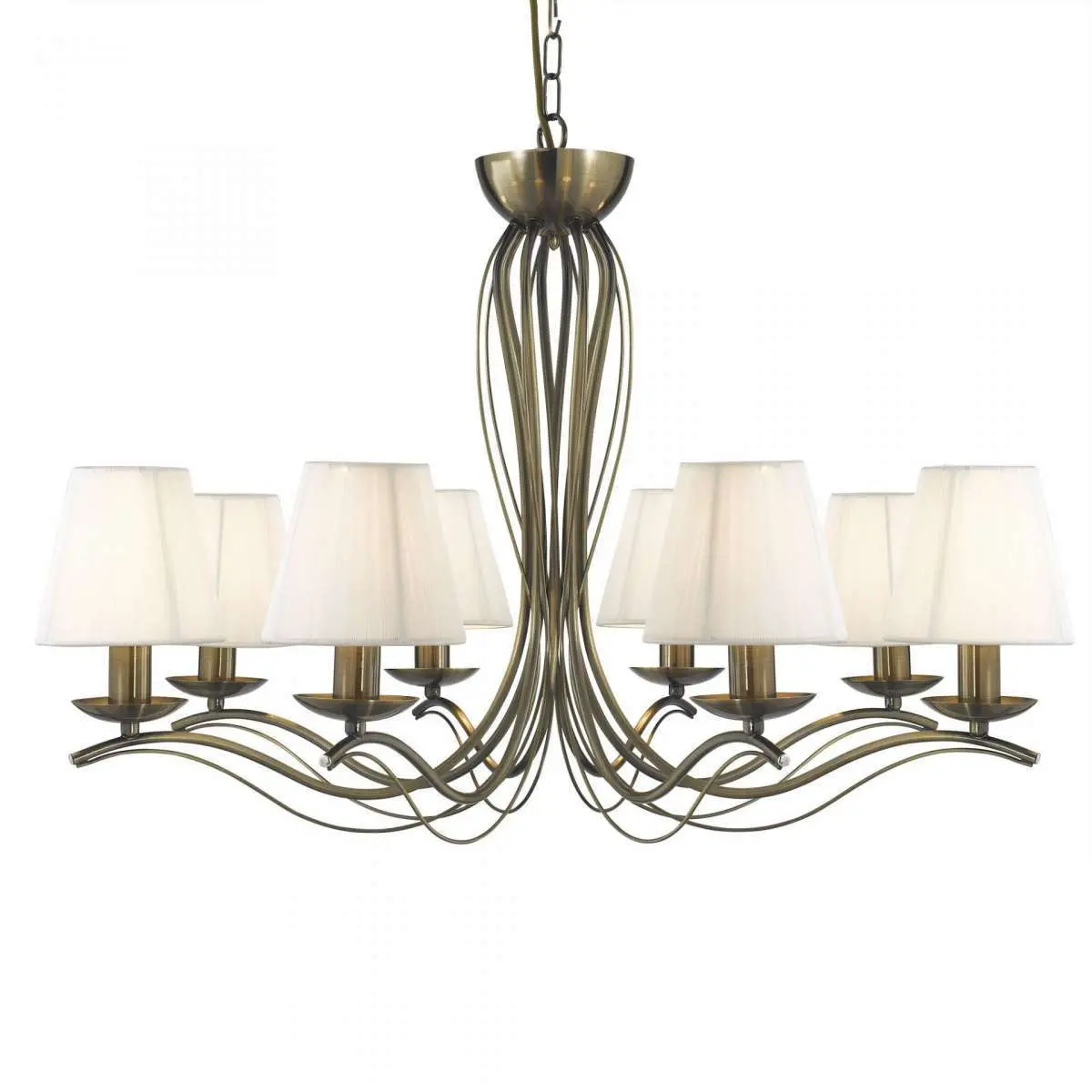 Searchlight 9828-8AB Andretti Antique Brass 8 Light Fitting with Cream Shades